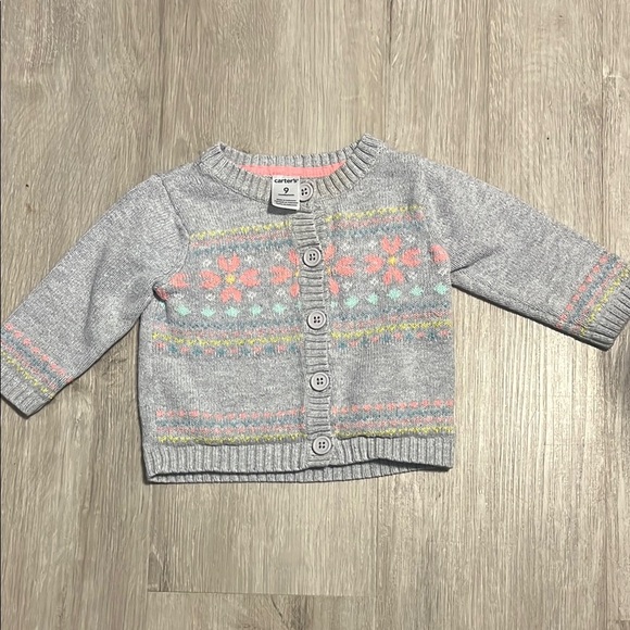 Carter's Gray Cardigan with Pastel Floral Design 9M - Picture 1 of 1